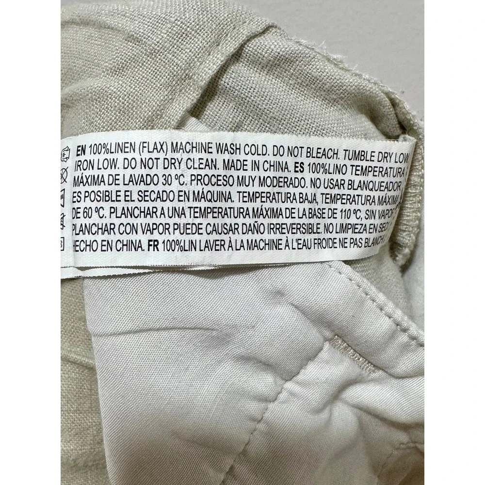 Forever 21 Men Beige 100% Linen Drawstring Elastic Waist Trousers Pants Small
